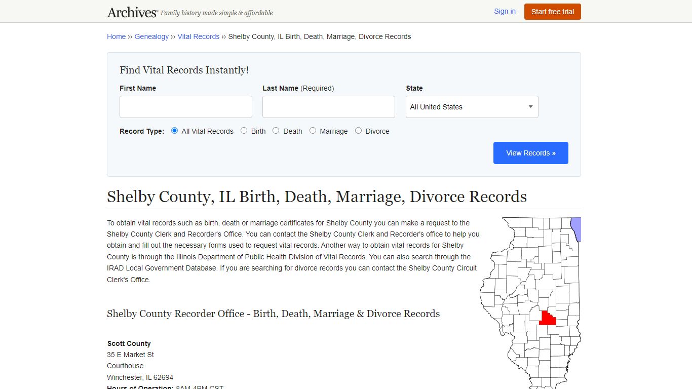 Shelby County, IL Birth, Death, Marriage, Divorce Records